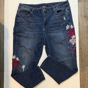 Lane Bryant Venezia Dark Blue Floral Embroidered Jeans Size 20